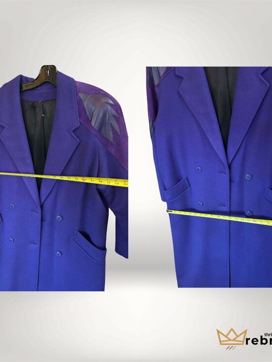 Vintage Braemar Purple Wool Coat Leather Shoulder Made Canada - Picture 5 of 5